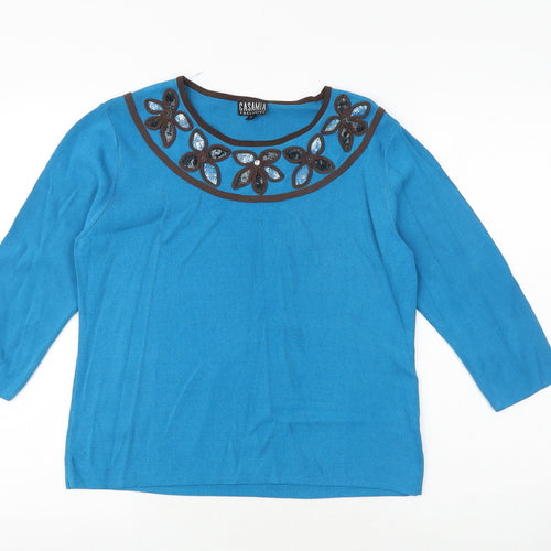 casamia Womens Blue Boat Neck Polyester Pullover Jumper Size M