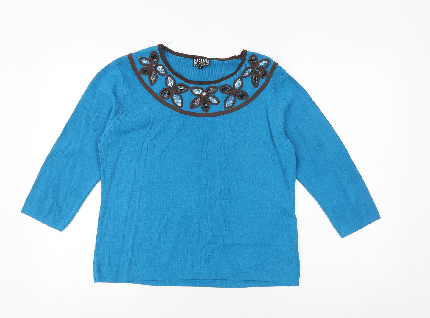 casamia Womens Blue Boat Neck Polyester Pullover Jumper Size M