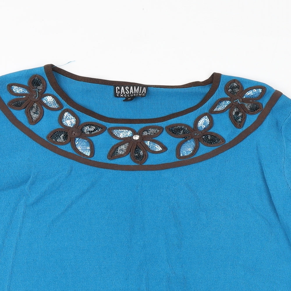 casamia Womens Blue Boat Neck Polyester Pullover Jumper Size M