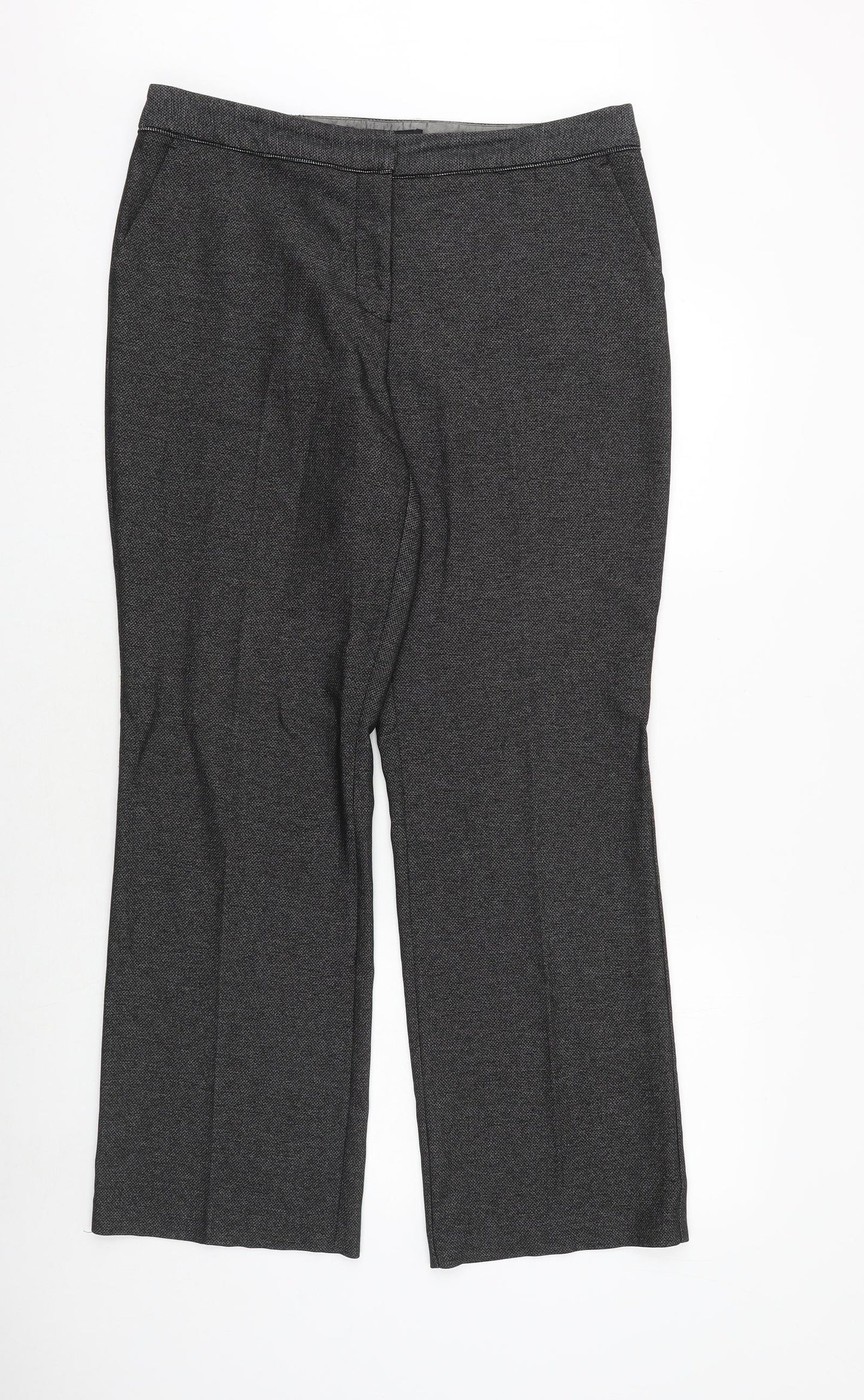 NEXT Womens Grey Geometric Polyester Trousers Size 14 Regular Zip