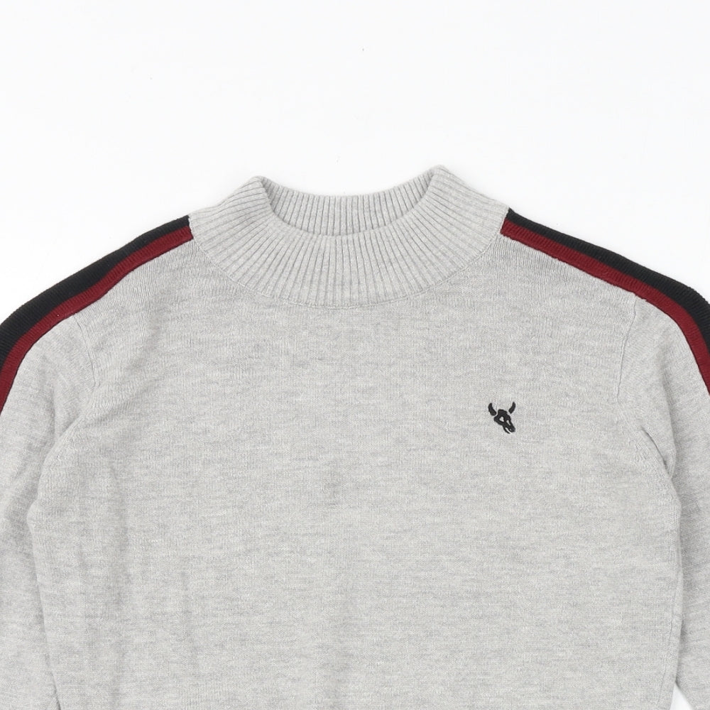 M&Co Boys Grey Mock Neck Cotton Pullover Jumper Size 7-8 Years Pullover