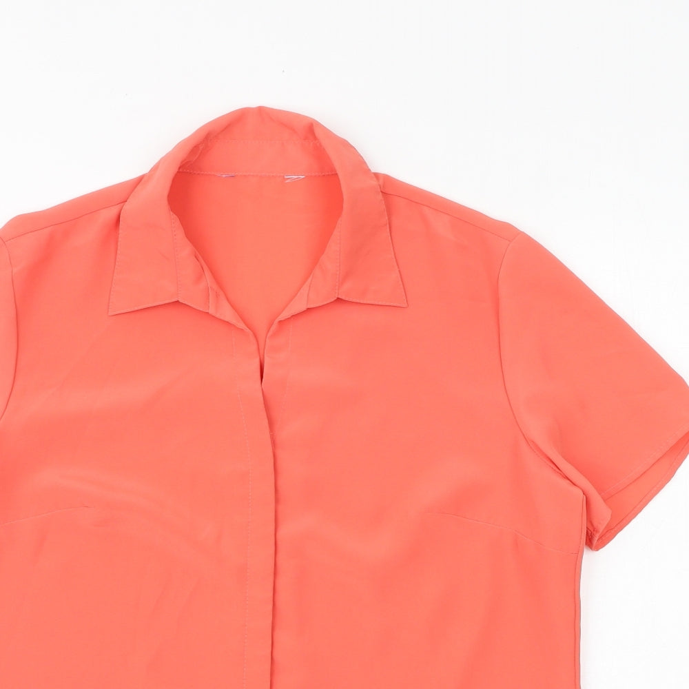 Essentials Womens Pink Polyester Basic Button-Up Size 16 Collared