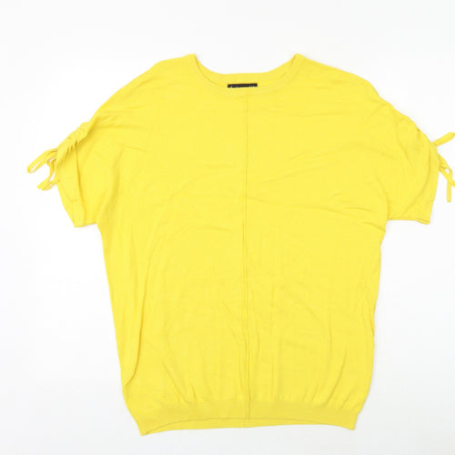 F&F Womens Yellow Round Neck Polyester Pullover Jumper Size 6 - Tie Sleeve Detail