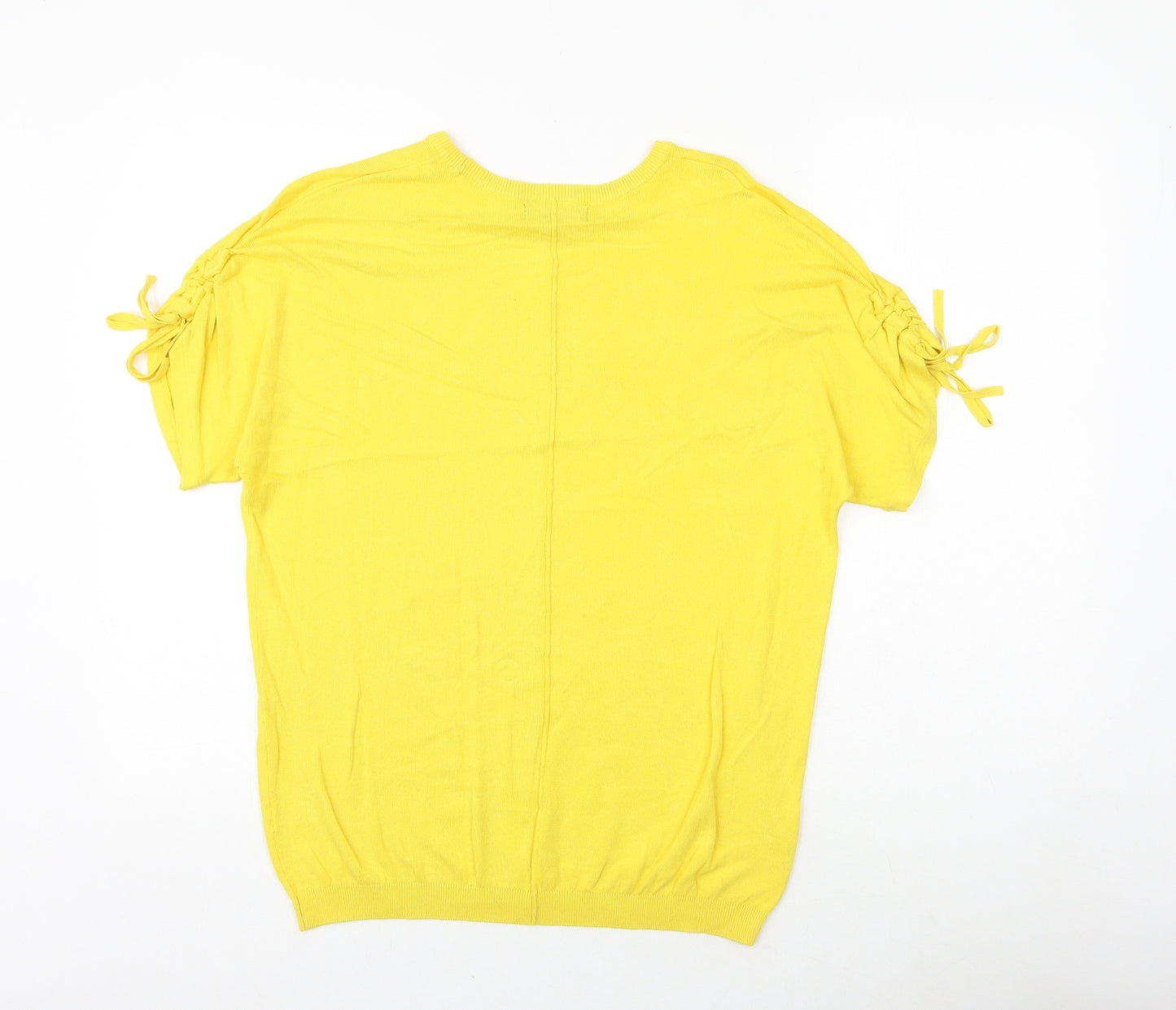F&F Womens Yellow Round Neck Polyester Pullover Jumper Size 6 - Tie Sleeve Detail