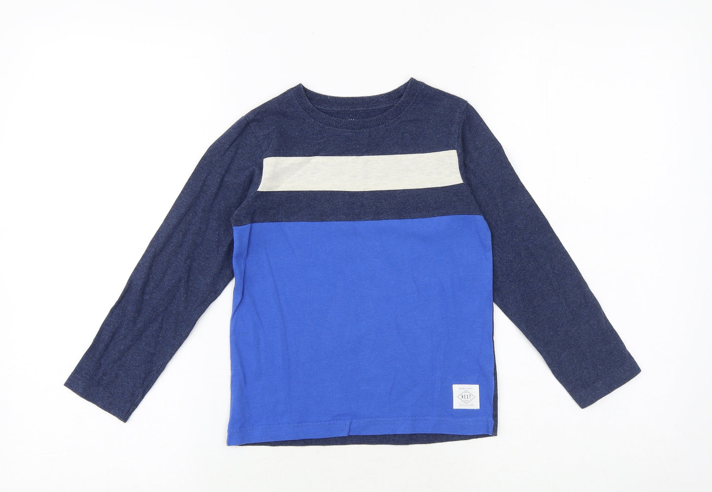 NEXT Boys Blue Geometric 100% Cotton Basic T-Shirt Size 6 Years Round Neck Pullover