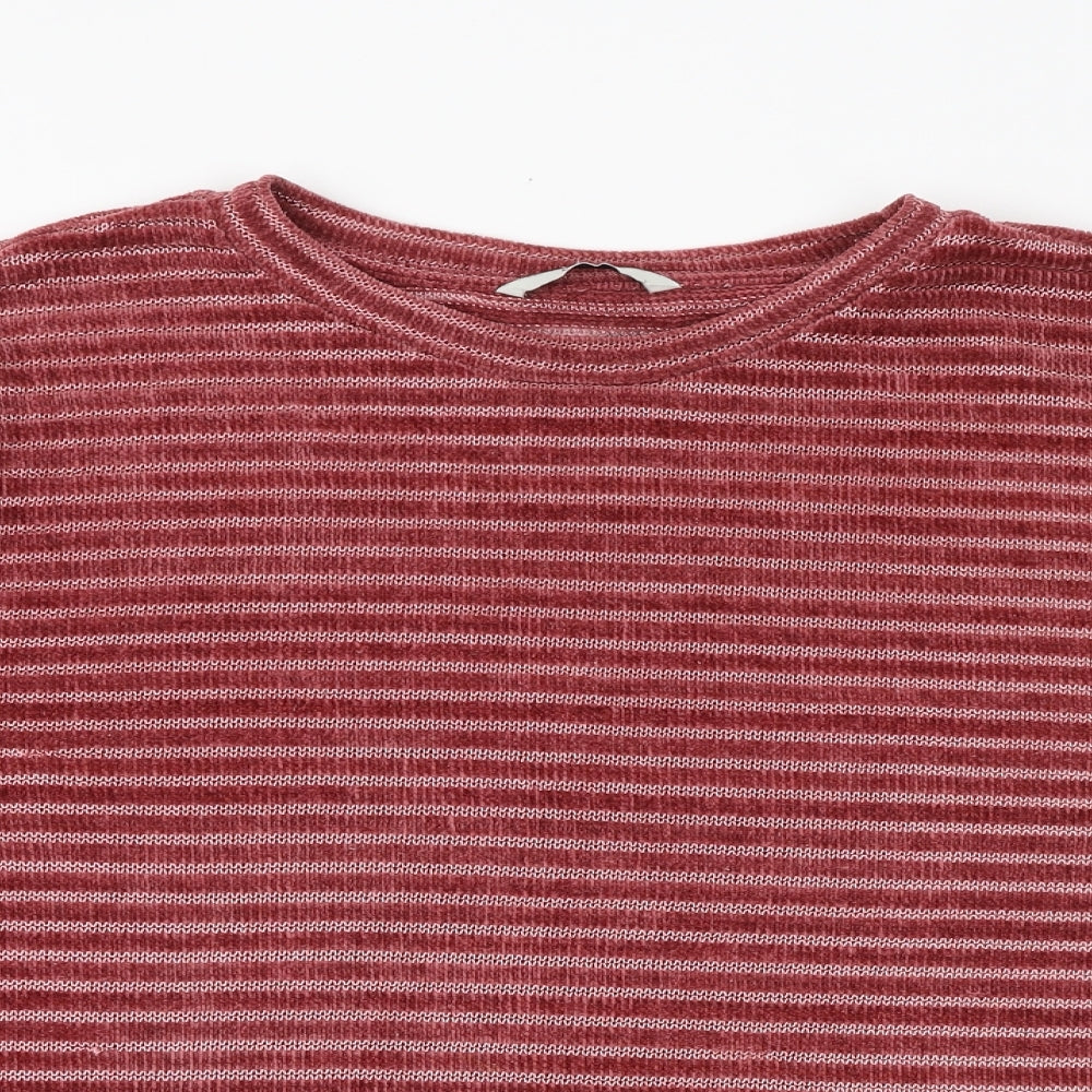 George Womens Pink Boat Neck Striped Polyester Pullover Jumper Size 12