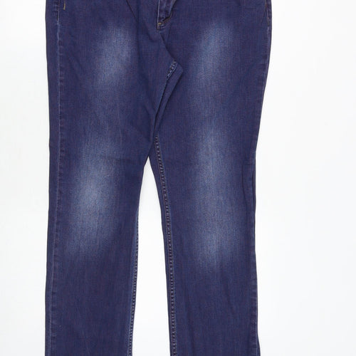 H.I.S Womens Blue Cotton Straight Jeans Size 36 in Regular Zip