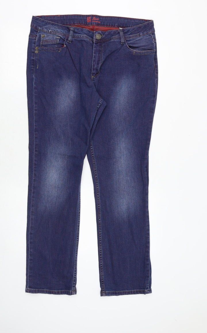 H.I.S Womens Blue Cotton Straight Jeans Size 36 in Regular Zip