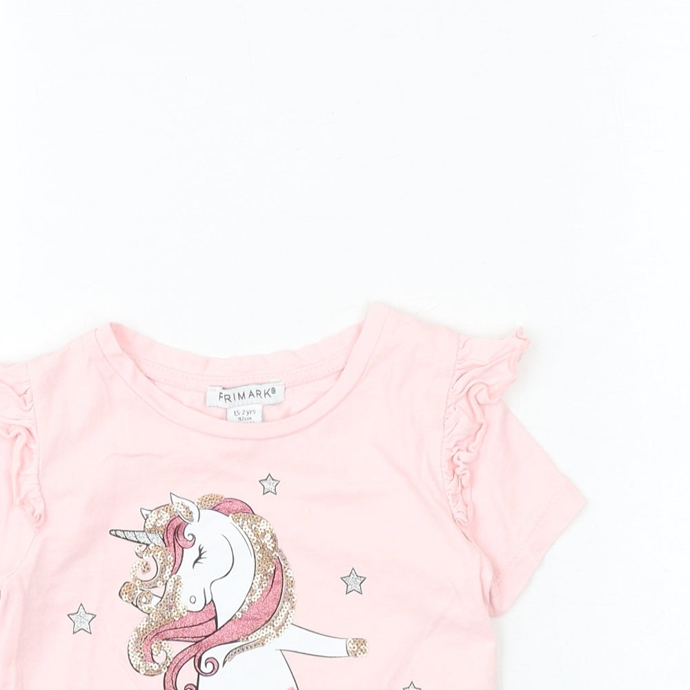 Primark Baby Pink 100% Cotton Basic T-Shirt Size 18-24 Months Round Neck Pullover - Unicorn Ballerina