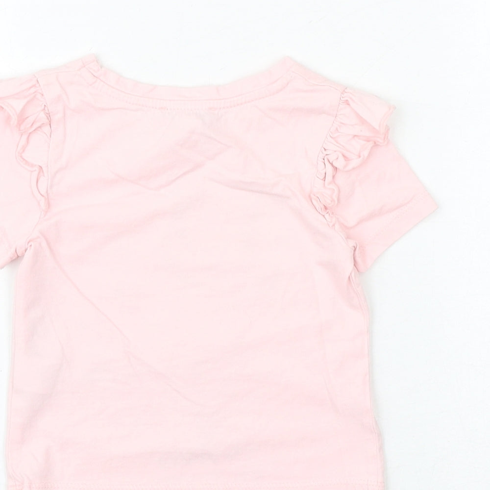 Primark Baby Pink 100% Cotton Basic T-Shirt Size 18-24 Months Round Neck Pullover - Unicorn Ballerina