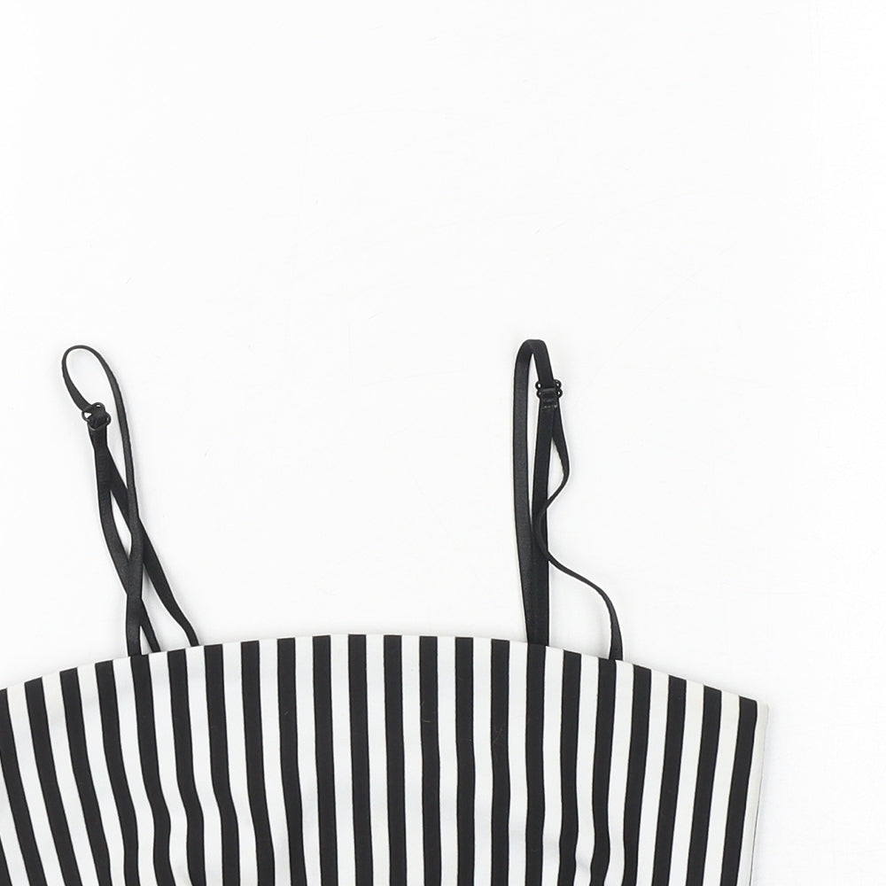 Quiz Womens Black Striped Polyester Cropped Tank Size 8 Square Neck