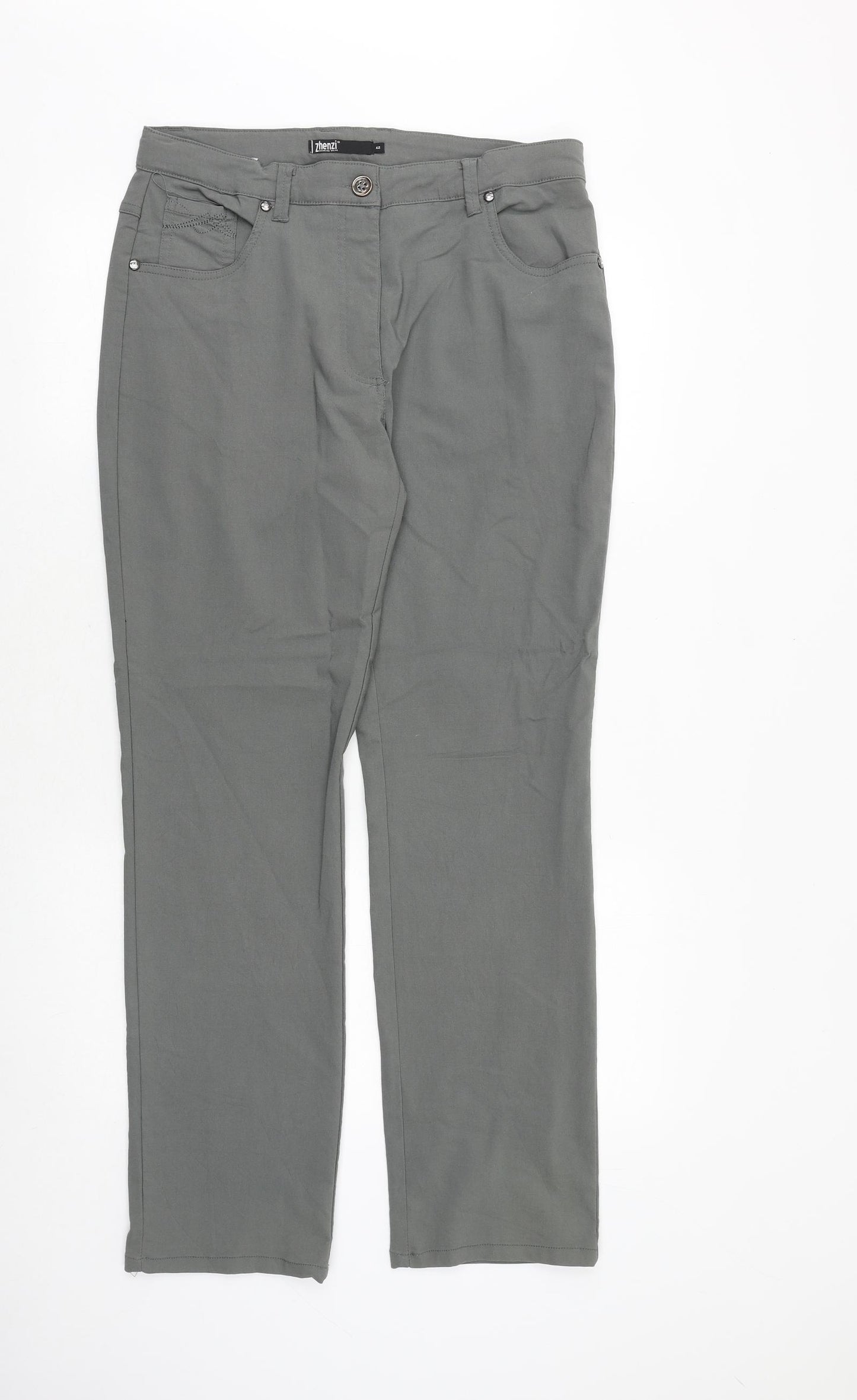 Zhenzi Womens Green Viscose Trousers Size 14 Relaxed Zip