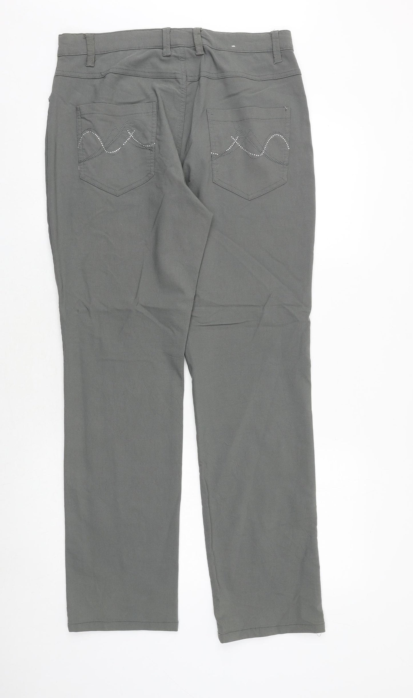 Zhenzi Womens Green Viscose Trousers Size 14 Relaxed Zip