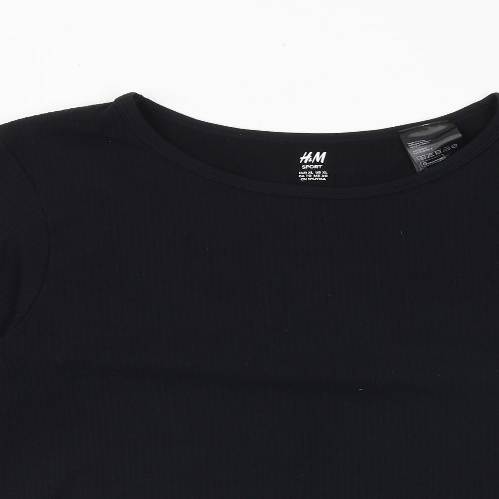 H&M Womens Black Polyamide Cropped Casual Size XL Round Neck Pullover