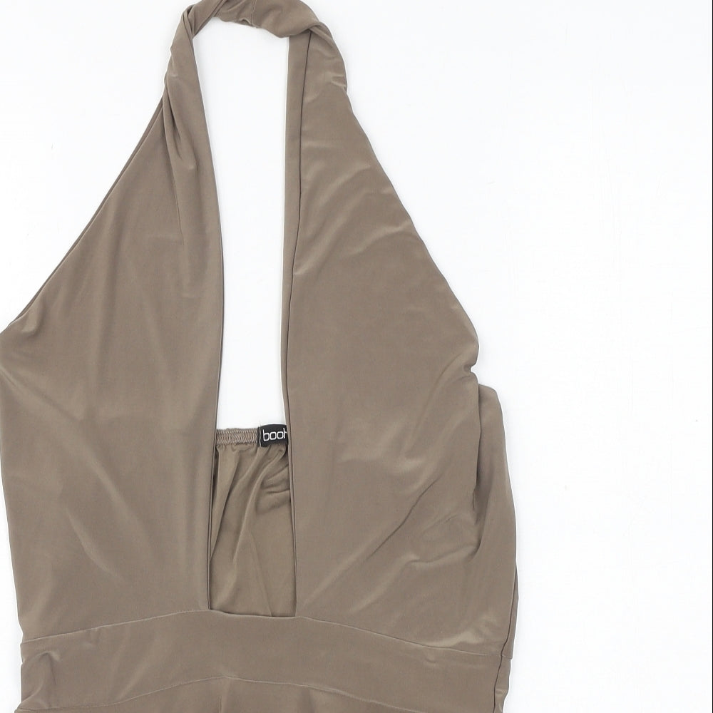 Boohoo Womens Brown Polyester Basic Tank Size 12 Halter