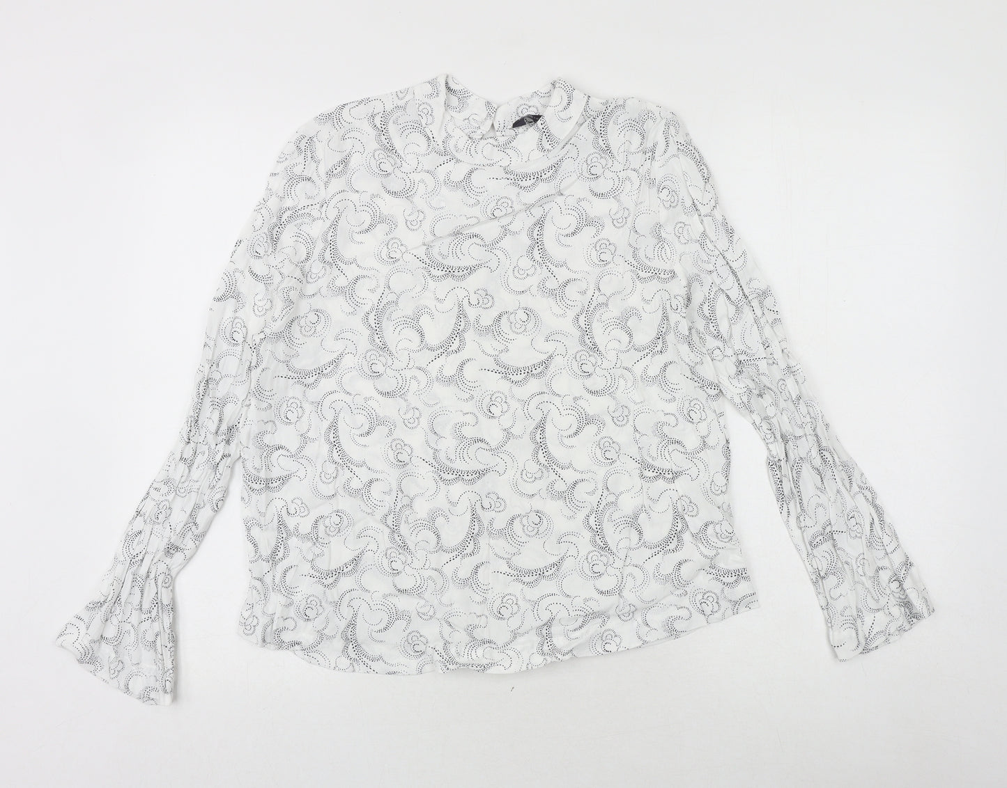 Marks and Spencer Womens White Geometric Viscose Basic Blouse Size 10 Collared