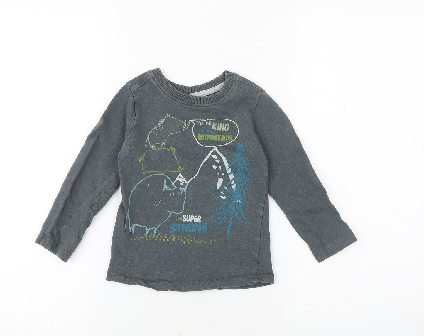 Mini Club Boys Grey 100% Cotton Basic T-Shirt Size 3-4 Years Round Neck Pullover