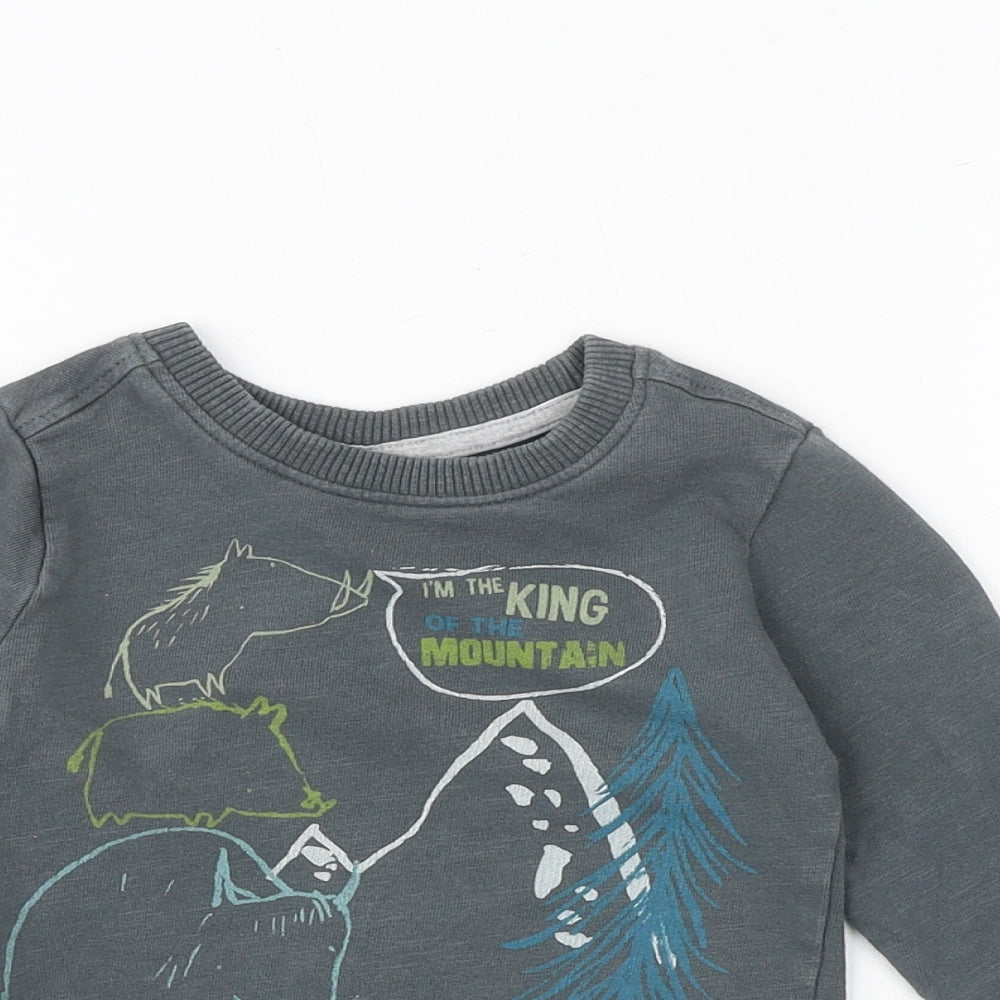 Mini Club Boys Grey 100% Cotton Basic T-Shirt Size 3-4 Years Round Neck Pullover