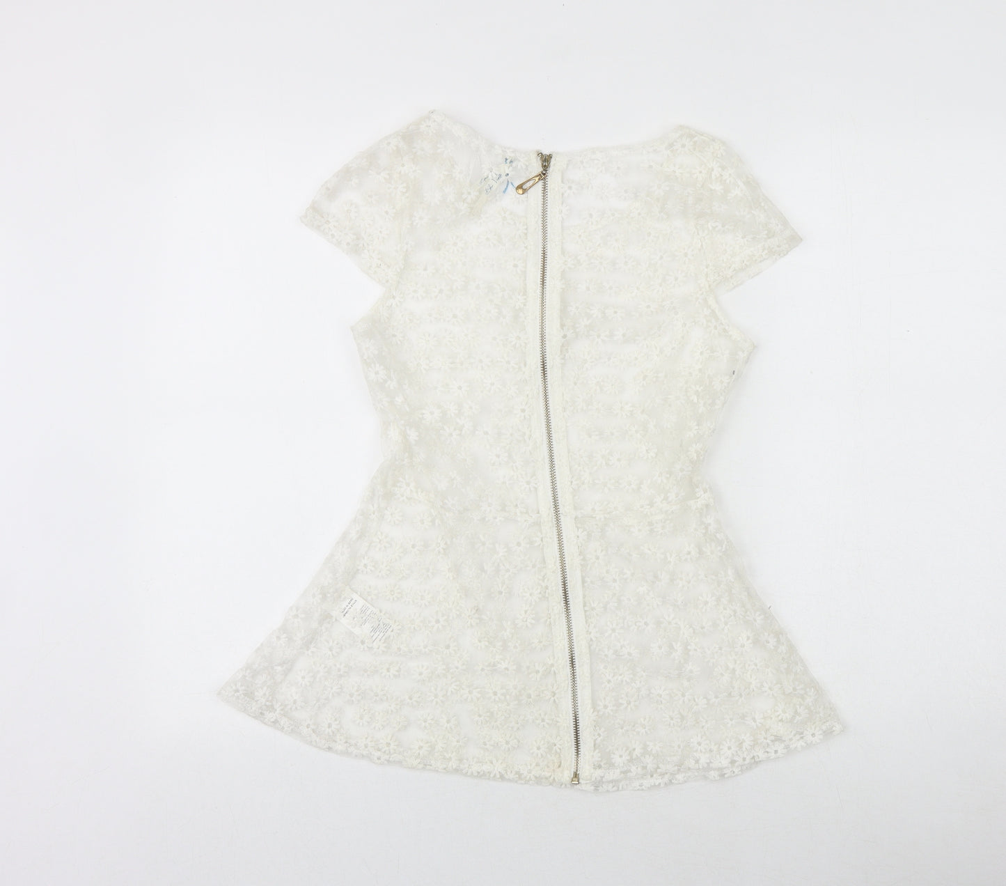 Preworn Womens White Polyester Basic Blouse Size S Boat Neck