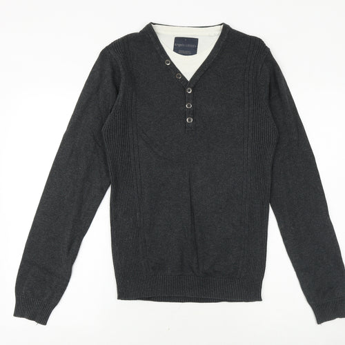 Angelo Litrico Mens Silver V-Neck Polyester Pullover Jumper Size S Long Sleeve