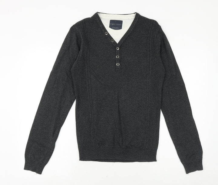 Angelo Litrico Mens Silver V-Neck Polyester Pullover Jumper Size S Long Sleeve