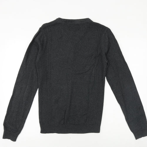 Angelo Litrico Mens Silver V-Neck Polyester Pullover Jumper Size S Long Sleeve