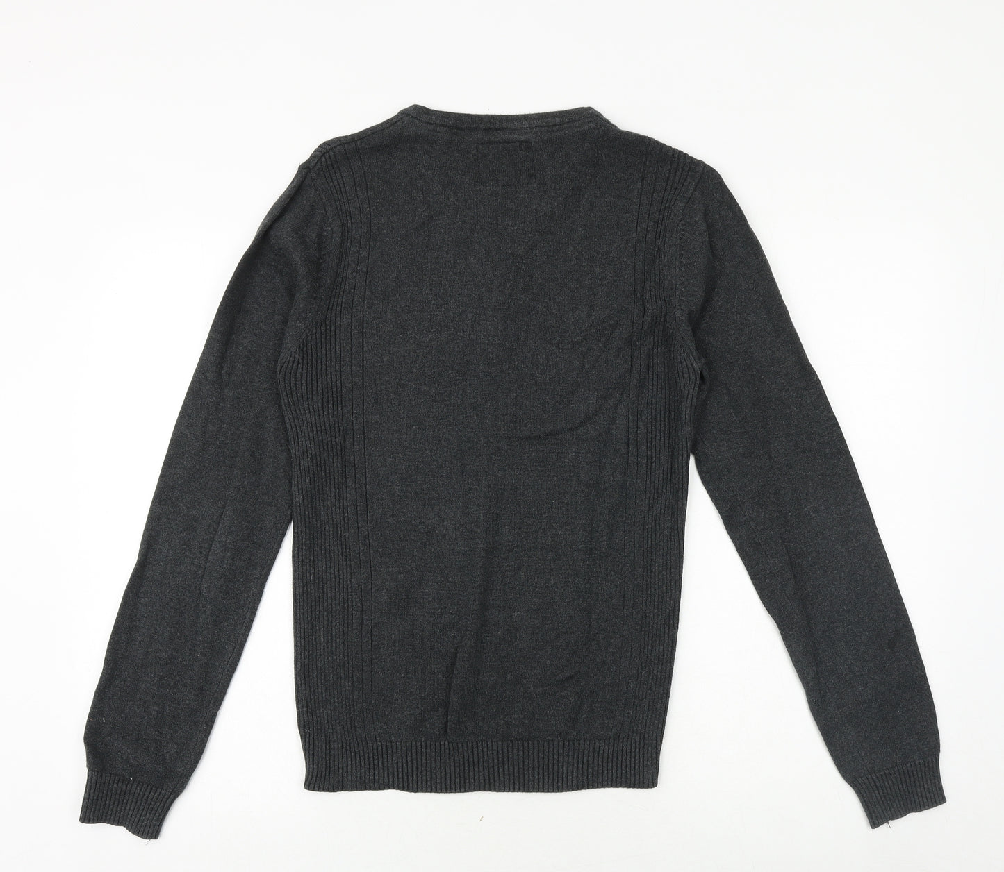 Angelo Litrico Mens Silver V-Neck Polyester Pullover Jumper Size S Long Sleeve