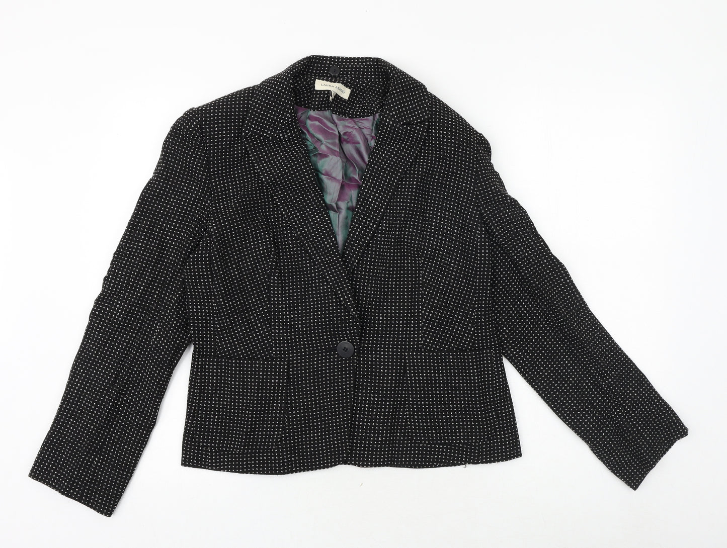 Laura Ashley Womens Black Geometric Jacket Blazer Size 14 Button