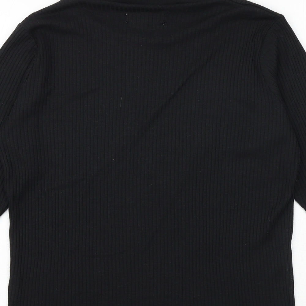 Avenue Womens Black Cotton Basic Blouse Size 14 Mock Neck