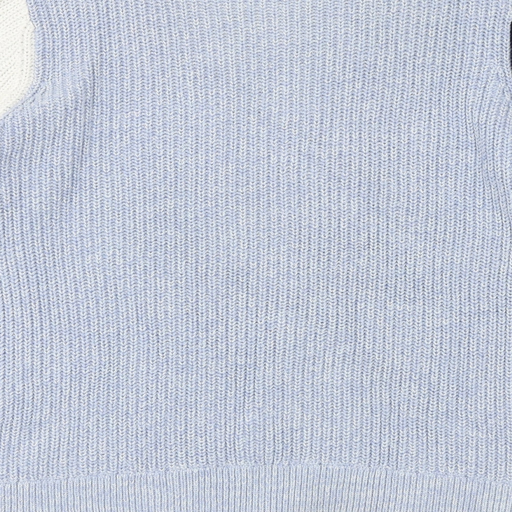 Marks and Spencer Womens Blue Round Neck 100% Cotton Pullover Jumper Size L - Colourblock Pattern