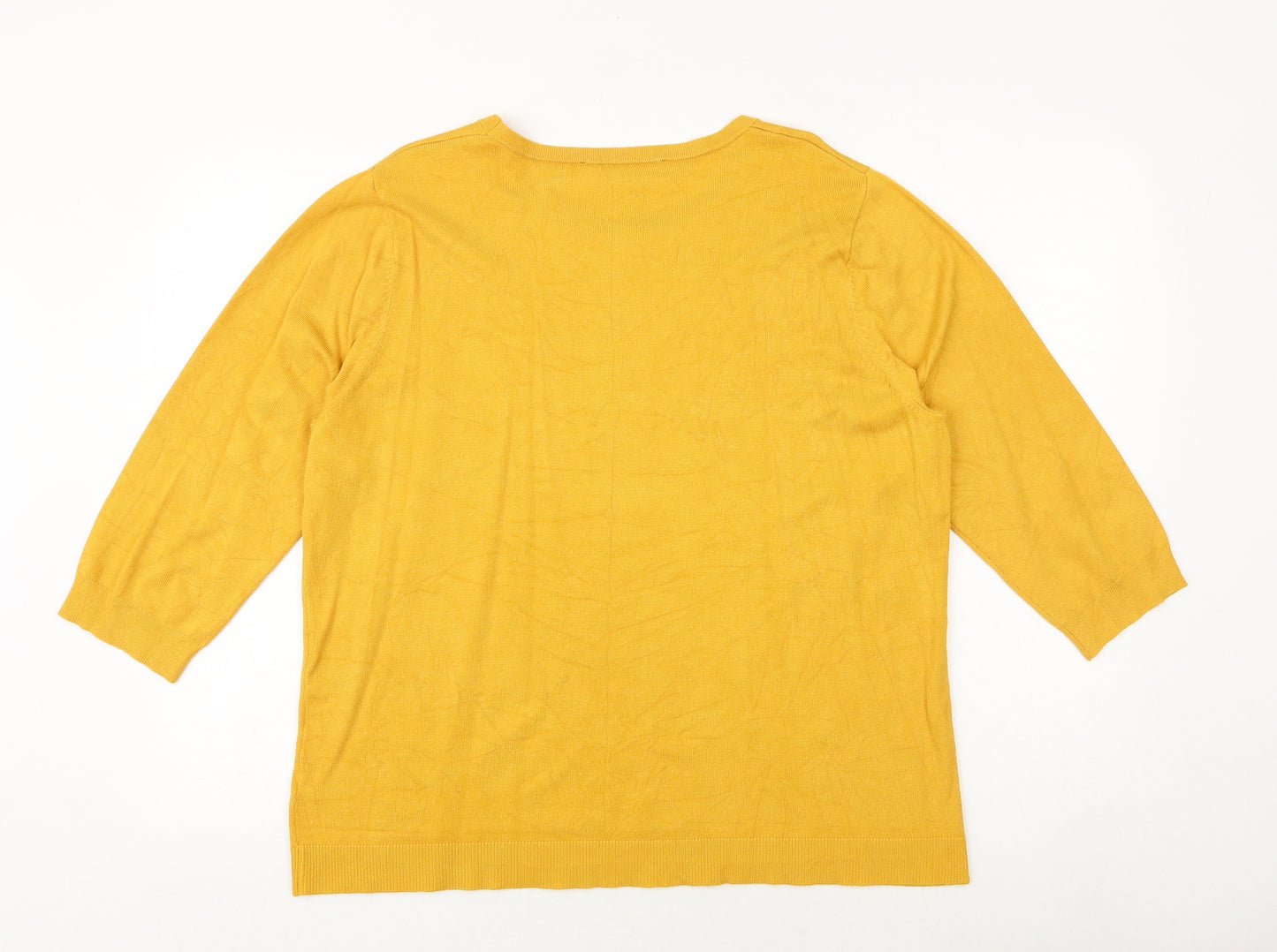 Bonmarché Womens Yellow Round Neck Geometric Viscose Pullover Jumper Size 18 - Bumble Bee