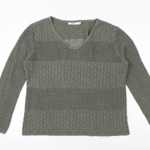 M&Co Womens Green V-Neck Acrylic Pullover Jumper Size 2XL