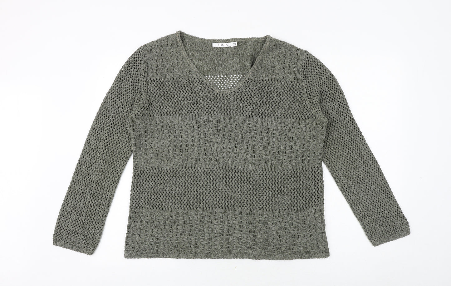 M&Co Womens Green V-Neck Acrylic Pullover Jumper Size 2XL