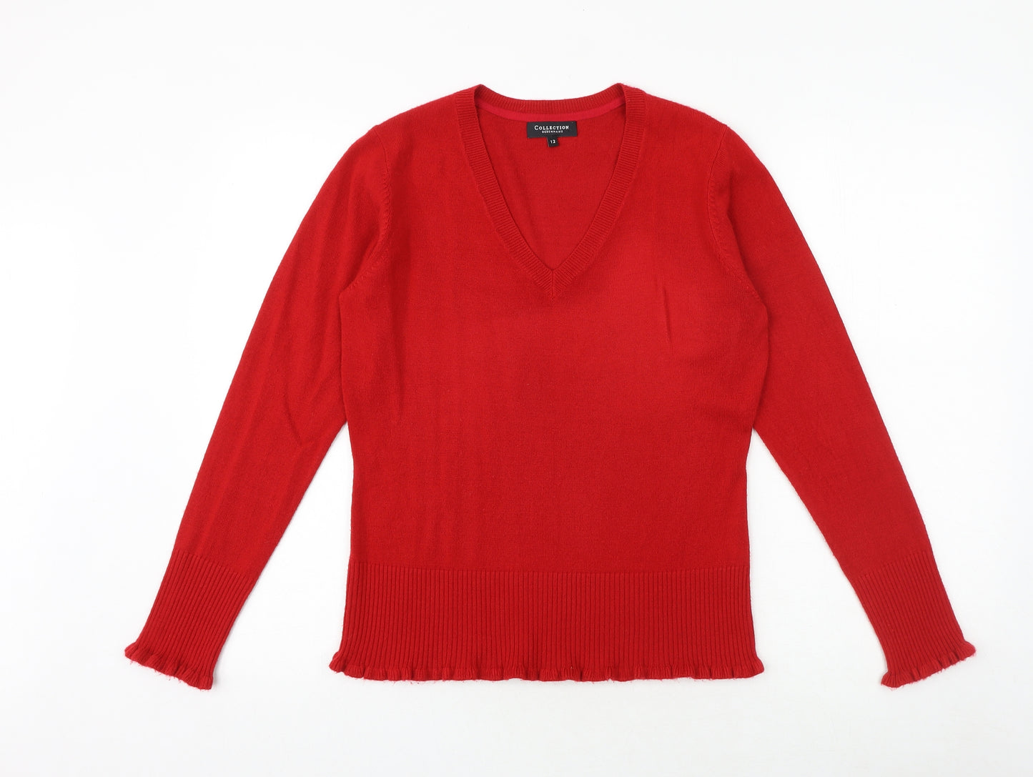 Debenhams Womens Red V-Neck Acrylic Pullover Jumper Size 12