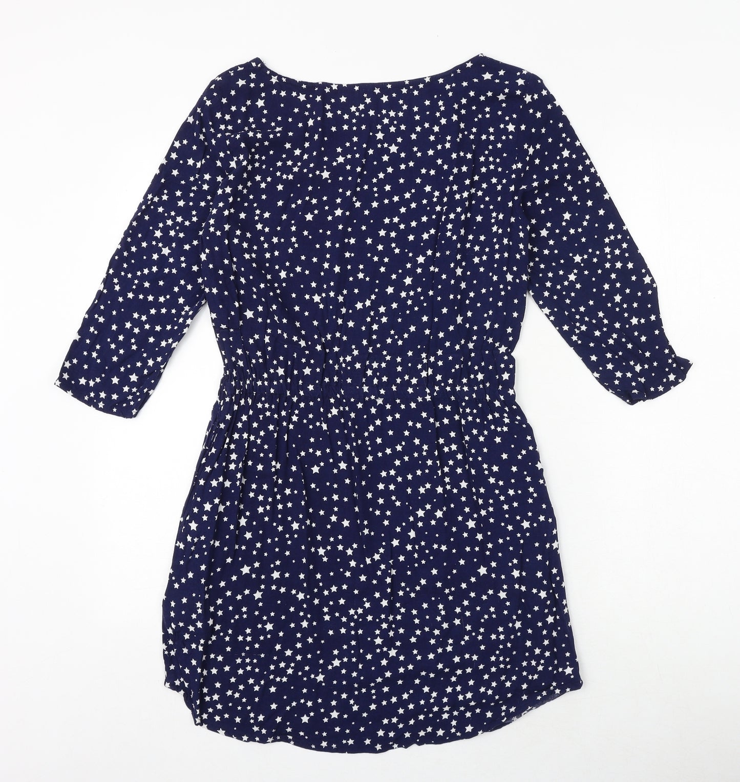 H&M Womens Blue Geometric Viscose A-Line Size 8 Round Neck Pullover - Star Pattern