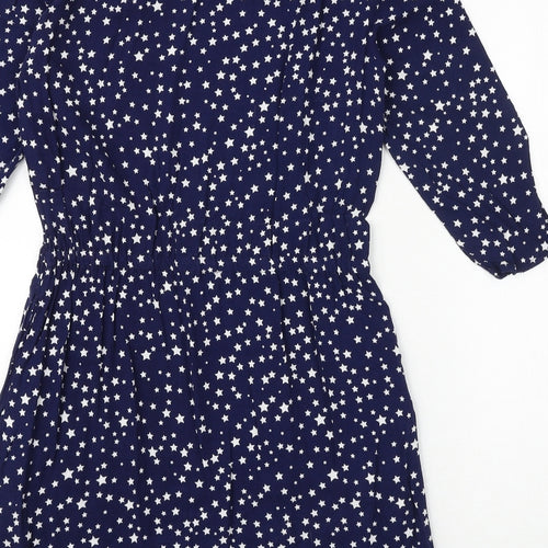 H&M Womens Blue Geometric Viscose A-Line Size 8 Round Neck Pullover - Star Pattern