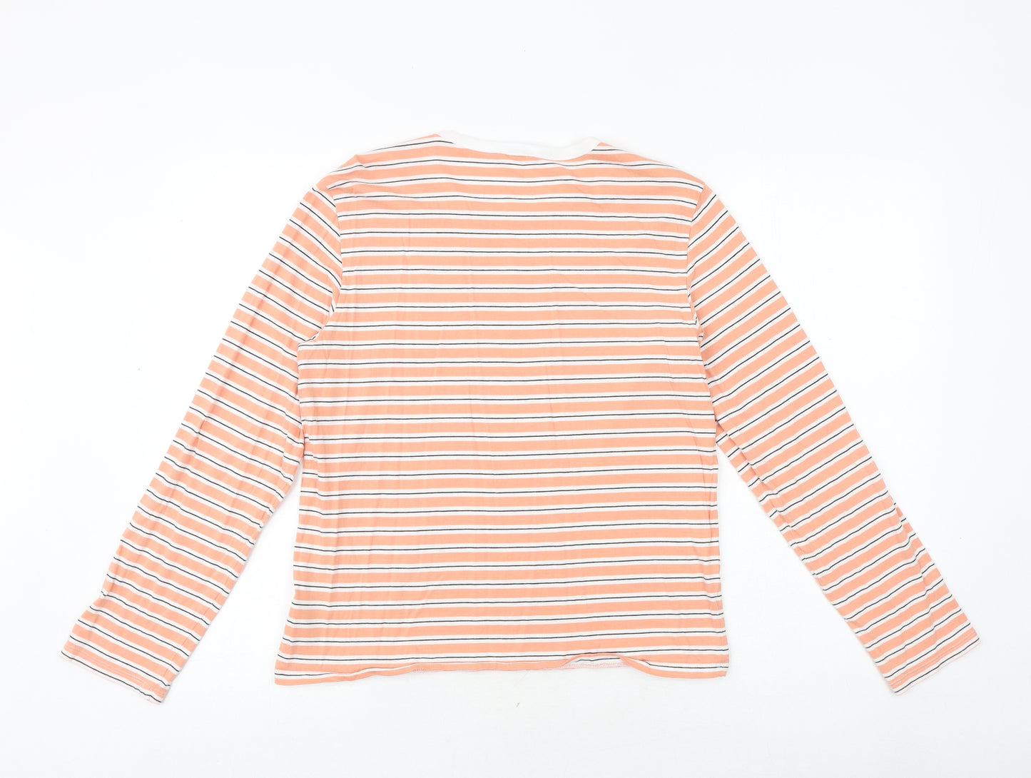 Monki Womens Orange Striped Cotton Basic T-Shirt Size S Round Neck