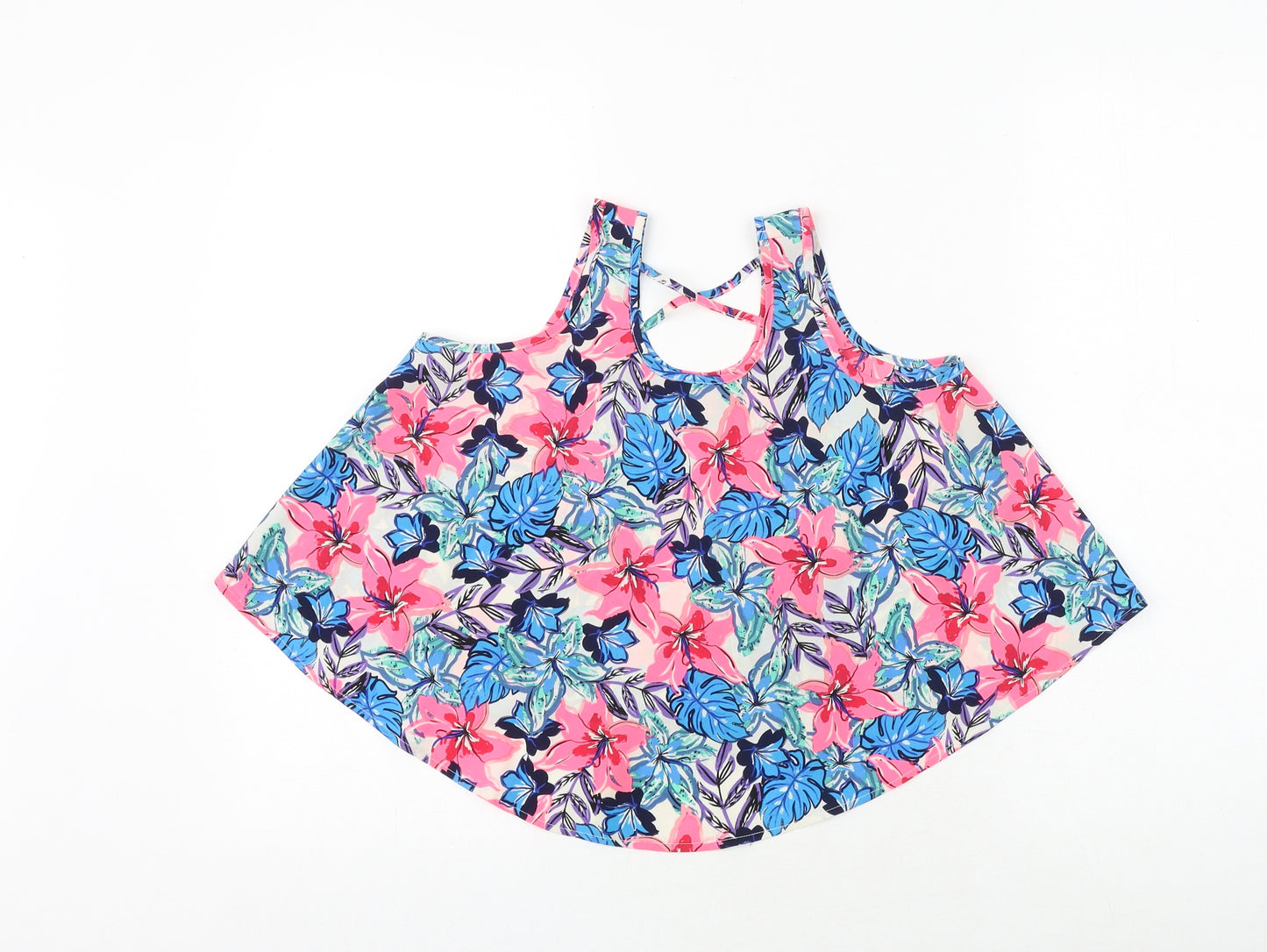 Young Dimension Girls Multicoloured Floral Polyester Basic Tank Size 10-11 Years Round Neck Pullover