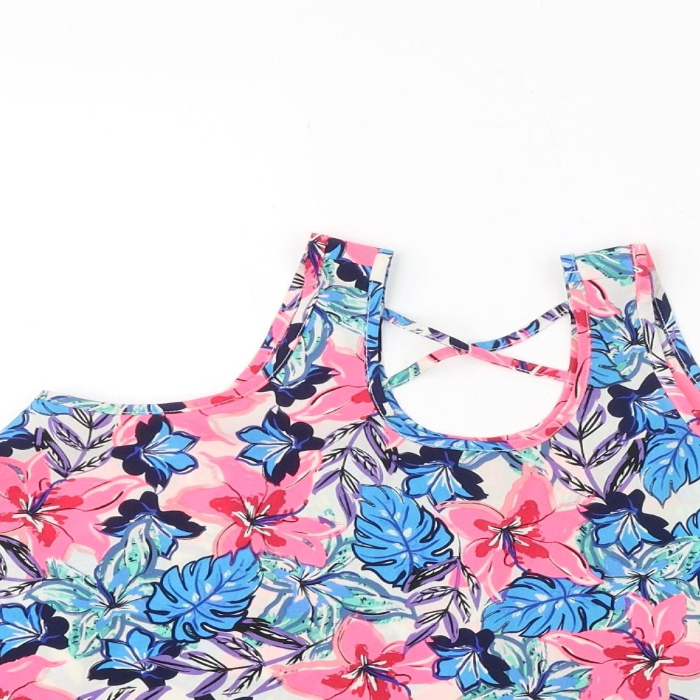 Young Dimension Girls Multicoloured Floral Polyester Basic Tank Size 10-11 Years Round Neck Pullover