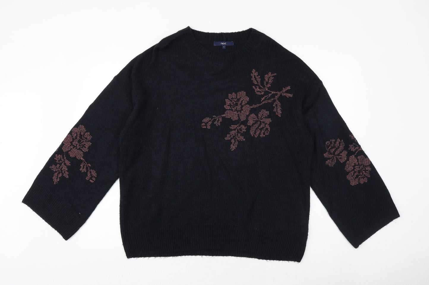 NEXT Womens Blue Round Neck Floral Acrylic Pullover Jumper Size 16