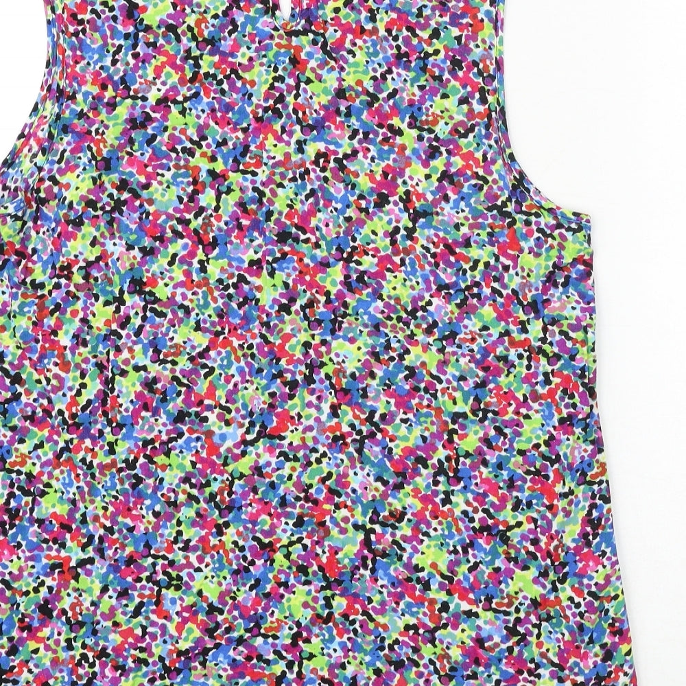 Peacocks Womens Multicoloured Geometric Viscose Basic Tank Size 14 Round Neck