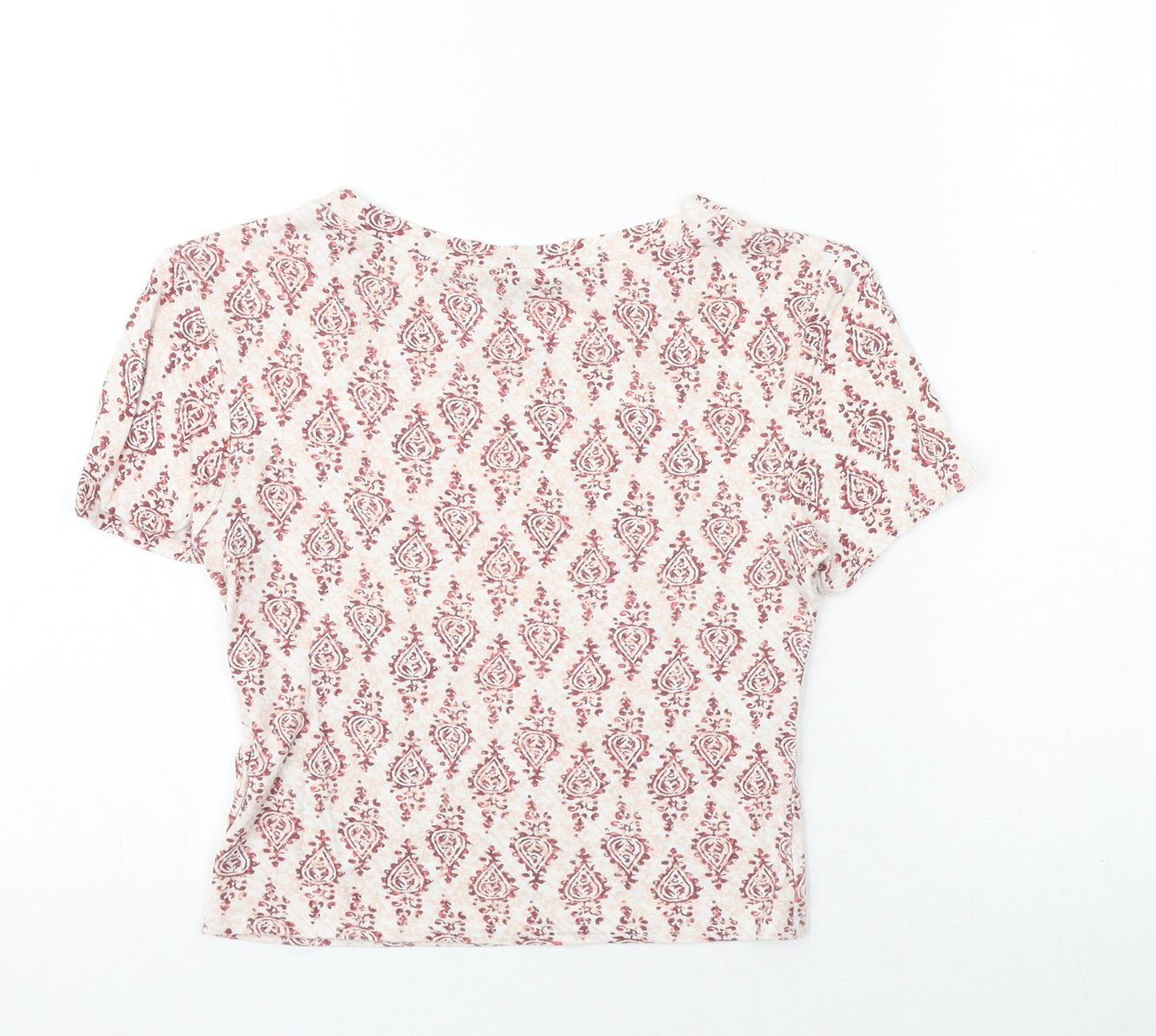 New Look Womens Red Geometric Viscose Basic Blouse Size 8 Round Neck