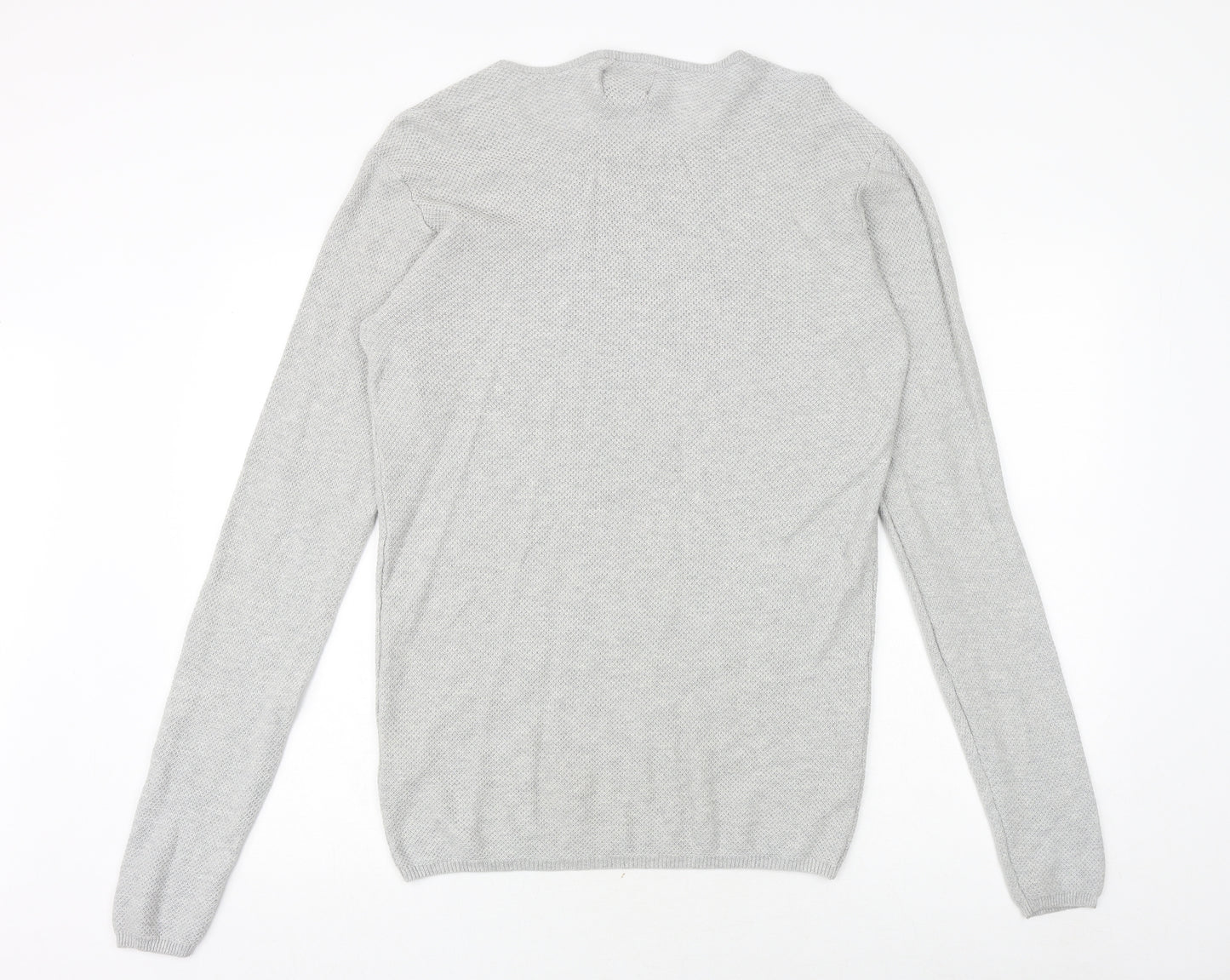 TRMY Mens Grey Round Neck Cotton Pullover Jumper Size M Long Sleeve