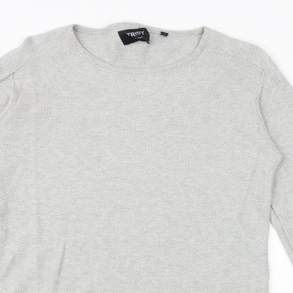 TRMY Mens Grey Round Neck Cotton Pullover Jumper Size M Long Sleeve