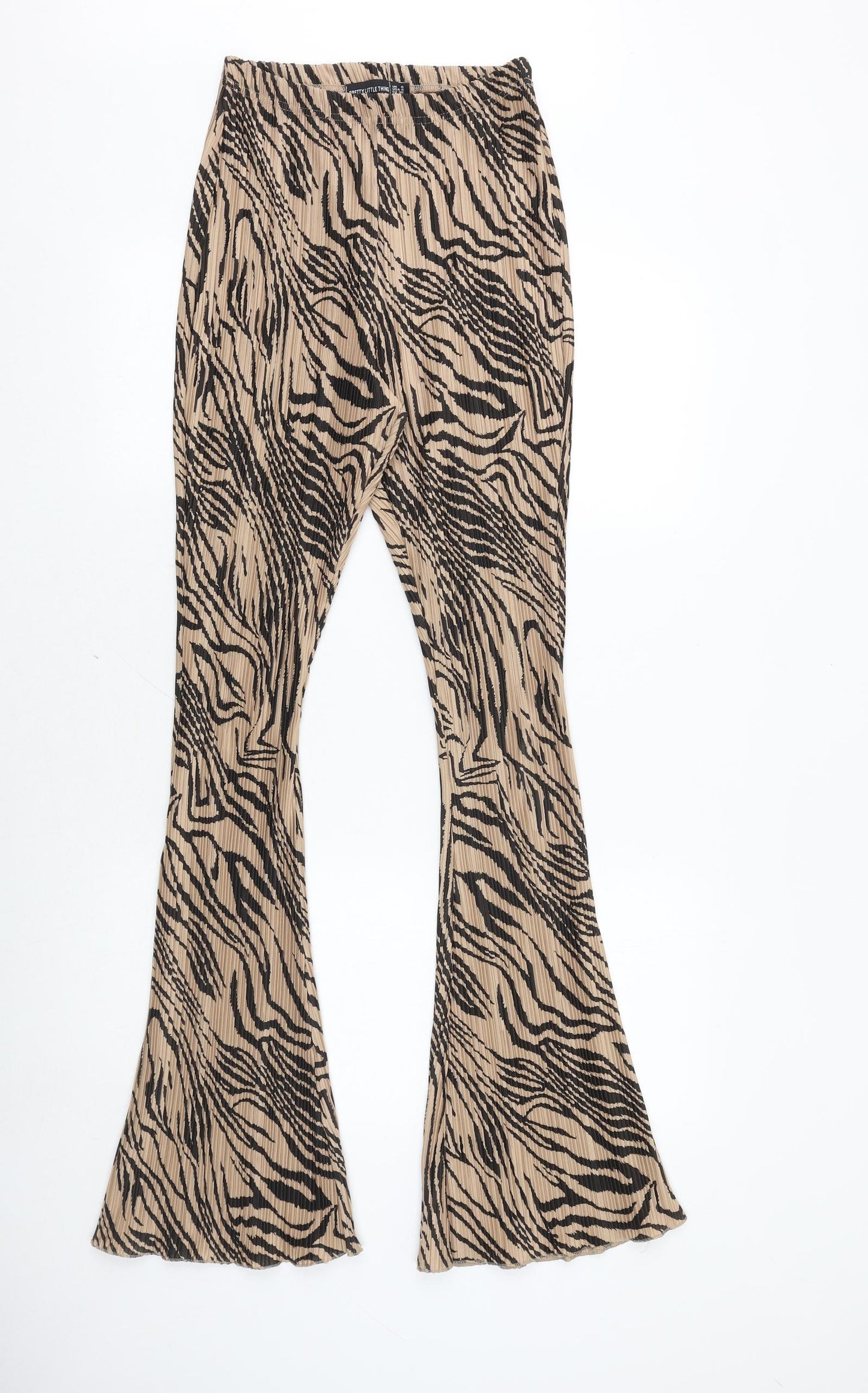 PRETTYLITTLETHING Womens Brown Animal Print Polyester Trousers Size 8 Regular - Plisse Zebra Print