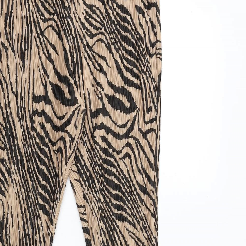 PRETTYLITTLETHING Womens Brown Animal Print Polyester Trousers Size 8 Regular - Plisse Zebra Print