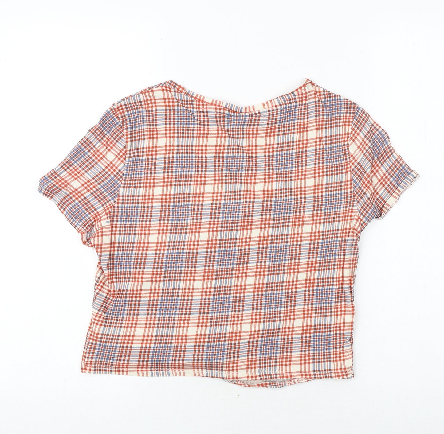 H&M Womens Multicoloured Plaid 100% Cotton Basic Blouse Size M Round Neck - Twist Detail