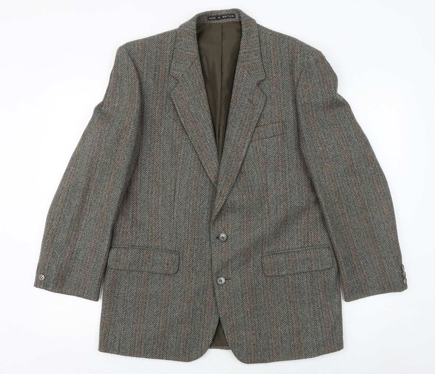 GREENWOODS Mens Green Herringbone Wool Jacket Blazer Size 38 Regular