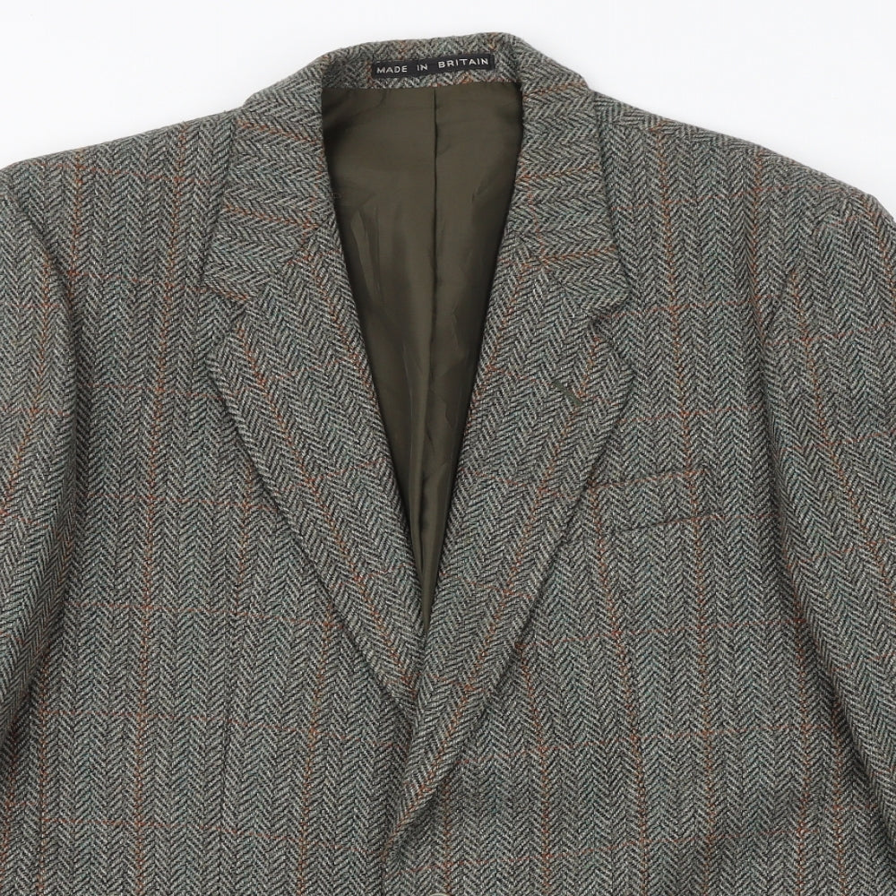 GREENWOODS Mens Green Herringbone Wool Jacket Blazer Size 38 Regular