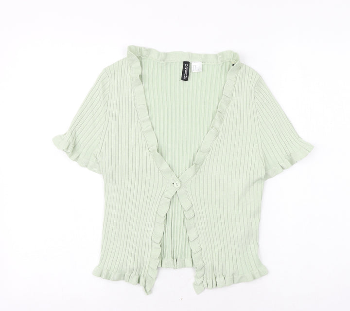 H&M Womens Green V-Neck Acrylic Cardigan Jumper Size M